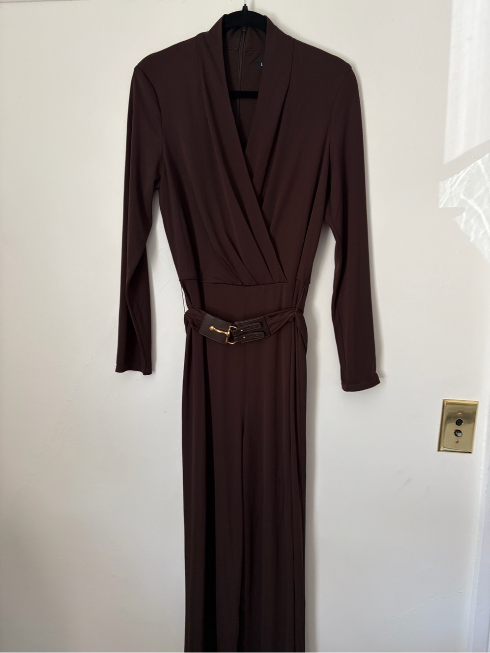 Ralph Lauren Horsebit Belted Surplice Jersey Jumpsuit Chocolate Brown Sz 10 - Picture 6 of 12